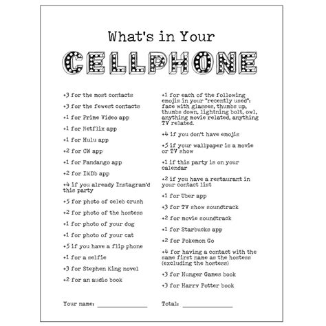 Cell Phone What S In Your Phone Game Free Printable